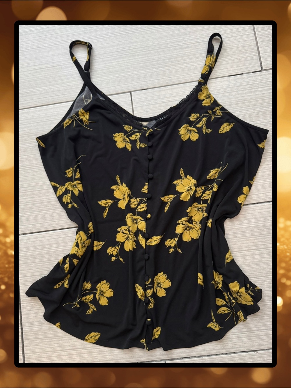 Torrid 2 ▪️Black & Mustard Floral Button-Front Cami Top